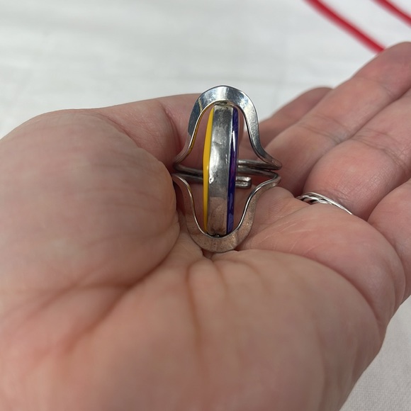 Adjustable Yellow Blue Silver Ring - Picture 5 of 5